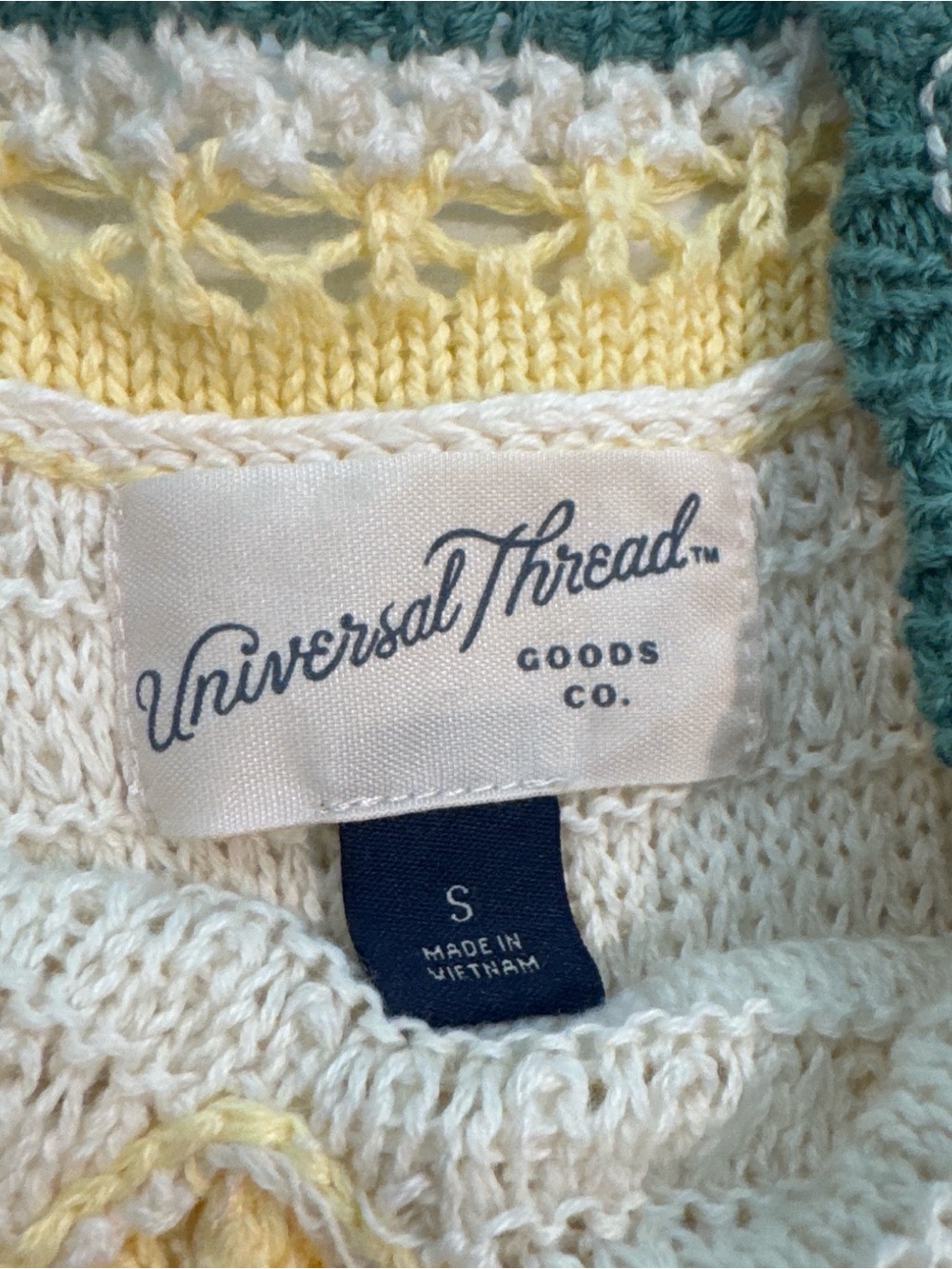 Universal Thread Cream Crochet Sundress with Green, Yellow and Navy Stripes - Picture 2 of 4